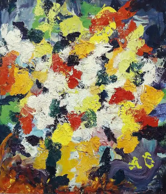 Flowers in orange vase - Bukh Aron; 2001
